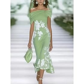 Women's Maxi Dress Sheath Dress Ruffle Dress Casual Outdoor Going out Regular Fit Floral Short Sleeve Off Shoulder Blue Black Green Summer Spring