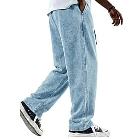 SoftFade™ Herren Hosen Freizeit Hosen 100% Baumwolle Baggy Pants Acid-Wasch-Hosen mit Kordelzug Elastischer Bund Gerade Beine Unifarben Weich Bequem Vollständi
