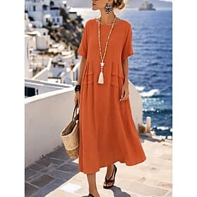 Femmes Robe Midi Robe trapèze Robe d'été Occasionnel Quotidien Coupe Ample Uni Manche Courte Col ras du cou Bleu Jaune Rose Claire Orange Été