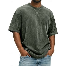 Voor heren T-shirt Corduroyshirt Korte mouw Strakke ronde hals Zomer Lente Effen Kleur Gestreept Pitstrook Modieus Basic Zacht Corduroy Vakantie Straat Casual