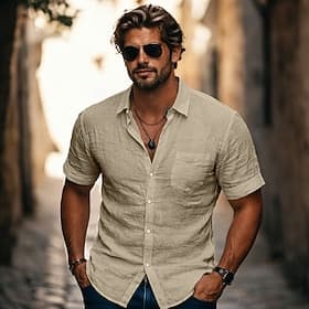 Men's Shirt Linen Shirt Summer Shirt Beach Shirt Button Up Shirt Untucked Shirts Plain Casual Daily Black White Navy Blue Sky Blue Short Sleeve Turndown Summer