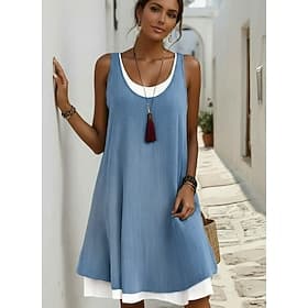 Femmes Mini Robe Robe de patinage Robe d'été Basique Occasionnel Quotidien Fête Mince Uni Sans manches Col ras du cou Bleu Noir Vert Claire Gris Claire Été Pri