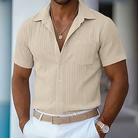 Homme Chemise Chemise Décontractée Chemise de Plage Chemise Boutonnée Chemise jacquard Bleu Noir Blanche bleu marine Vert Manche Courte Uni Lignes / Vagues Rev