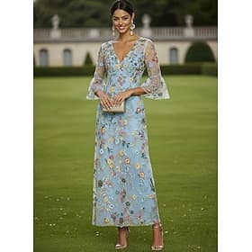 A-Linie Kleid Bodenlang Spitzenkleid Partykleid Cocktailkleid Brautmutterkleid Halbarm V Ausschnitt Elegant Vintage luxuriös Formell Hochzeitsgast Kentucky Der