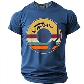 Men's Retro Vinyl Record T-Shirt Vintage 70s 80s Sunset Stripes Graphic Tee Distressed Music Lover Gift Turntable Stylus Casual Short Sleeve Designer Apparel S