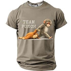 Men's Team Punch Monkey Dragging Friend Funny Humorous Sarcastic Animal Meme Graphic T-Shirt Short Sleeve Crew Neck Casual Streetwear Gym Tee Designer Clothing