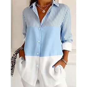 Damen Hemd Knöpfe Druck Grafik Gestreift Elegant Stilvoll Lässig Langarm Hemdkragen Normale Oberteile Täglich Streetwear Arbeit Blau Sommer Frühling Herbst