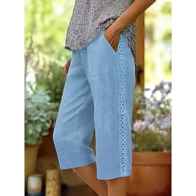 Women's Linen-feel Pants Capri Pants Summer Shorts Pants Trousers Streetwear Casual Knee Length Medium Waist Solid Color Pocket Comfy Breathable Inelastic Dail