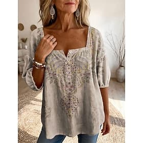 Women's Blouse Print Graphic Paisley Daily Stylish Basic Half Sleeve Square Neck Regular Tops Daily Blue Purple Green Khaki Summer Spring