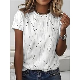 Women's T Shirt Print Striped Graphic Geometric Striped Bohemia Vintage Stylish Short Sleeve Crew Neck Regular Tops Daily Blue Ash White Yellow Pink Summer Spr