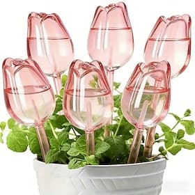 6 automatische, rosa Tulpen-Bewässerungsspitzen, selbstbewässerndes Bewässerungssystem für Topfpflanzen, Zimmerpflanzen, Setzlinge, Bewässerungsspitzen für Gär