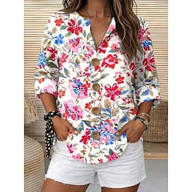 Women's Shirt Print Floral Graphic Vintage Stylish Casual 3/4 Length Sleeve Crew Neck Regular Tops Daily Holiday Vacation Wear Blue Red Purple Green Summer Spr