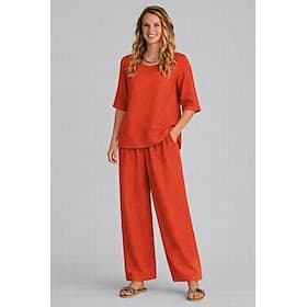 Women's Cotton Linen Sets Loungewear Sets Hot Casual Comfort Pure Color Daily Home Orange red Navy Black White Dark Green Spring Fall