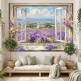 3D Zen Garden Window View Wall Tapestry Cherry Blossoms Sakura Pond Rocks Shoji Screen Tea Set Home Decor Living Room Bedroom Backdrop Office Mural Art
