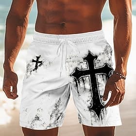 Herren Kreuz Religion Badehosen Badeshorts Boardshorts Mittlere Taille Retro Vintage Outdoor Urlaub Alltagskleidung Seitentaschen Netzfutter Elastischer Kordel