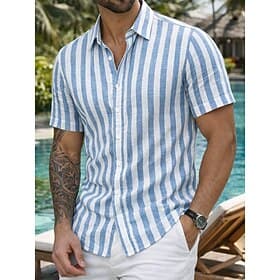 Homme Chemise Chemise en lin Chemise d'été Chemise de Plage Chemises à rayures Bandes verticales Occasionnel Vêtements de rue Bleu Rose Claire Vert Kaki Manche