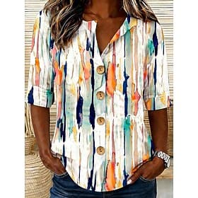 Femmes Chemise Tunique Hauts d'été Boutons Graphique Géométrique Abstrait Vacances Quotidien Sans manches manche longue Col en V Hauts Réguliers Quotidien Fête