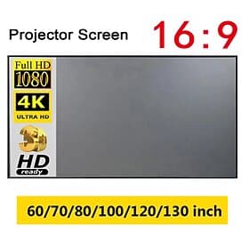 16:9 HD 4K-Projektionsleinwand, grau, entspiegelt, tragbar, für Heimkino, faltbar, für drinnen und draußen, verschiedene Größen (60, 70, 80, 100, 120, 130 Zoll