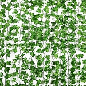 Lot de 12 fausses lianes pour la décoration de chambre, guirlande de lierre artificiel avec pince, fleurs vertes, plantes suspendues, fausse verdure, feuilles,
