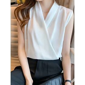 Women's Shirt Blouse Chiffon Tops Ruched Plain Active Stylish Sleeveless V Neck Regular Tops Daily Streetwear Holiday Blush Pink Black White Champagne Green Su