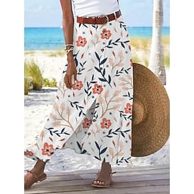 Women's Vacation Skirt Fashion Casual Maxi High Waist Skirts Floral Print Micro-elastic Daily Street Blue Pink Green Summer