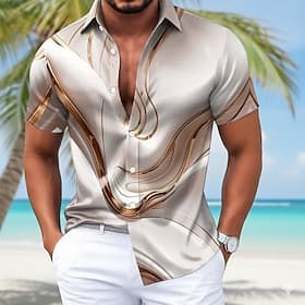 Hombre Mármol Degradado de color Arte líquido abstracto Camisa Camisa de raso Camisa para Vestido Manga Corta Moda informal Diario Vacaciones Verano Primavera