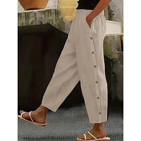 Damen Chinos Gerade Urlaub Streetwear Lässig Knöchellang Mittlere Taillenlinie Einfach Tasche Elastischer Bund Seitenknopf Komfort Atmungsaktiv Mikroelastisch