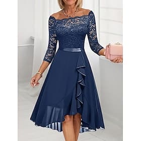 Women's Midi Dress Lace Dress Party Dress Cocktail Dress Wedding Guest Dress Fashion Party Modern Vacation Evening Party Wedding Regular Fit Pure Color Half Sl