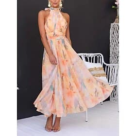 Women's Maxi Dress Sundress Chiffon Dress Floral Dress Halter Neck Dress Elegant Fashion Modern Outdoor Beach Vacation Regular Fit Floral Sleeveless Halter Nec