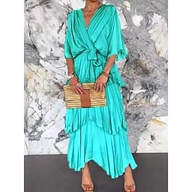 Damen Midikleid Chiffonkleid Freizeitkleid Chiffon Elegant Mode Modern Outdoor Urlaub Ausgehen Normale Passform Einfach Halbarm V Ausschnitt wasserblau Marineb