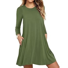 Femmes Robe Longueur Genou Robes effet lin Robe Décontractée Élégant Mode Moderne Extérieur Vacances Sortir Coupe régulière Uni manche longue Col ras du cou No