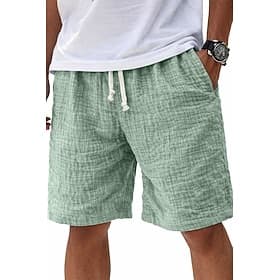 Men's Shorts Linen Shorts Summer Shorts Beach Shorts Casual Shorts Drawstring Elastic Waist Solid Color Lightweight Breathable Knee Length Daily Outdoor Street