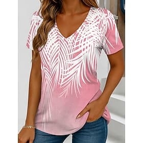 Women's T Shirt Print Graphic Plants Vintage Stylish Classic Short Sleeve V Neck Regular Tops Daily Yellow Pink Purple Green Summer Spring