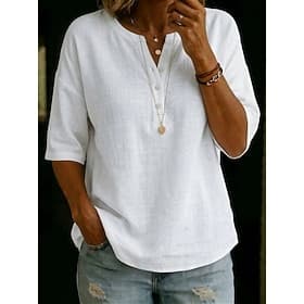Women's Blouse Solid Color Daily Stylish Basic Half Sleeve V Neck Regular Tops Daily Blue White Pink Red Green Summer Spring