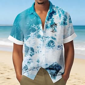 Voor heren Kokosnootboom Oceaan Tropische planten Hawaiiaans overhemd Overhemd met knopen Aloha-shirt Korte mouw Hawaii Vakantie Feestdagen Strand Kleding Zome