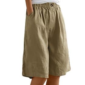 Damen Hose in Leinenoptik Caprihose Chinos Shorts Urlaub Mode Streetwear Knielang Hohe Taille Einfach Tasche Elastischer Bund Atmungsaktivität Bequem Unelastis