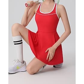 Mujer Color sólido Vestido de tenis con pantalones cortos Vestido deportivo Sin Mangas Retazos Espalda al Aire Elástico Reductor del Sudor Transpirable Tenis B