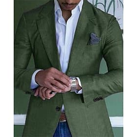 Men's Graduation Linen Blazer Blazer Business Cocktail Party Wedding Party Fashion Casual Spring Autumn / Fall Linen Cotton Blend Plain Pocket Buttons Comforta