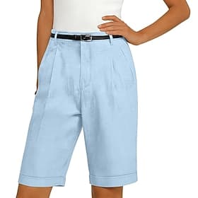 Women's Shorts Linen Shorts Dress Shorts Summer Shorts Vacation Fashion Basic Knee Length Medium Waist Plain Pocket Elastic Waist Straight Leg Lightweight Comf