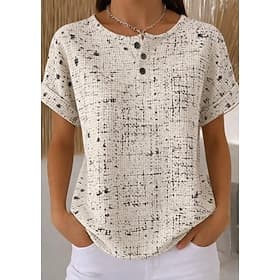 Women's Waffle Textured Knit Tops T Shirt Color Block Graphic Geometric Abstract Stylish Classic Short Sleeve Crew Neck Round Neck Daily Sports Weekend Light B
