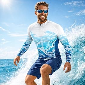 Homme Standard Maillot Anti UV Tee-shirt de Baignade Géométrique Dégradé UPF50 Protection UV Séchage Rapide manche longue Maillot de Bain Tee-shirts anti-UV, t