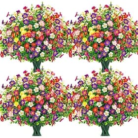24 Bundles Artificial Flowers Fake Bulk Daisy for Outdoor Spring Garden Porch Farmhouse Decor, UV Resistant Faux Flowers for Patio Yard Window Box Planter Land