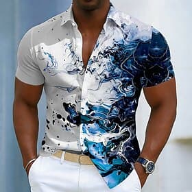 Per uomo Marmo Arte liquida astratta Camicia Camicia con Bottoni Manica Corta Moda Casual Quotidiano All'aperto Vacanza Estate Primavera Collo ripiegato Stampa