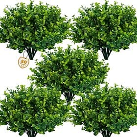 20 Bundles Artificial Greenery Plants Outdoor UV Resistant Fake Plants Boxwood Shrubs Grass for Farmhouse Home Garden Office Patio Backyard Wedding and Indoor