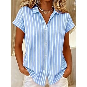 Women's Shirt Short Sleeve Graphic Geometric Striped Vintage Tropical Stylish Sleeveless Shirt Collar Long Tops Daily Blue Black Pink Orange Green Summer Sprin