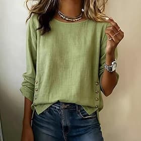 Women's Shirt Linen-feel Shirts Solid Color Plain Elegant Vacation Vintage Long Sleeve Long Tops Daily Outdoor Streetwear Blue claret Black White Yellow Summer