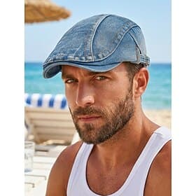 Béret gavroche vintage pour homme en denim de coton délavé, casquette plate multicolore ajustable, style Gatsby rétro décontracté, idéal au quotidien, en voyag