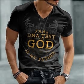 Unisex-Bibel Ich habe einen DNA-Test gemacht und Gott ist mein Vater Christlich Religiös Lustig Jesus Glauben V-Ausschnitt T-Shirt Grafik Slim Fit Kirche Sonnt