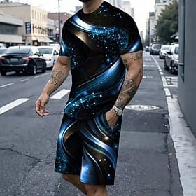 Homme Galaxie 2 pièces Ensembles de tees Hauts d'été Manche Courte Pantalon court Col ras du cou Sport Occasionnel Tendance Quotidien Vacances Sortir Impressio