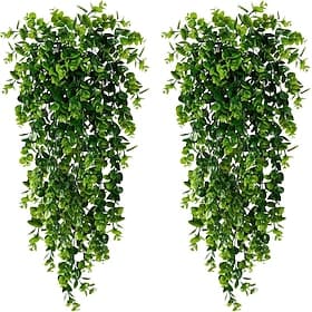 4 Pack Artificial Hanging Plants Fake Hanging Plant Faux Hanging Eucalyptus Plants UV Resistant Plastic Plants for Indoor Outdoor Room Wall Wedding Patio Porch